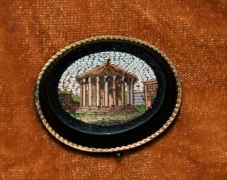 Antique Grand Tour Micro Mosaic Micromosaic Brooch Roman Temple