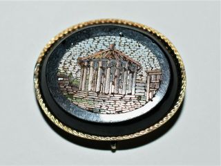 Antique Grand Tour Micro Mosaic Micromosaic Brooch Roman Temple 2