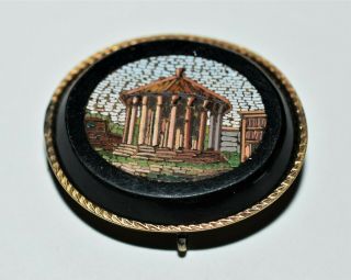 Antique Grand Tour Micro Mosaic Micromosaic Brooch Roman Temple 3