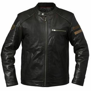 Tag Heuer Black Biker Cafe Racer Leather Jacket For Men Vintage Real Sheepskin