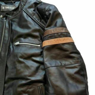 Tag Heuer Black Biker Cafe Racer Leather Jacket for Men Vintage Real Sheepskin 2