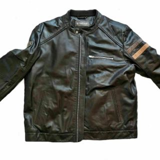 Tag Heuer Black Biker Cafe Racer Leather Jacket for Men Vintage Real Sheepskin 3