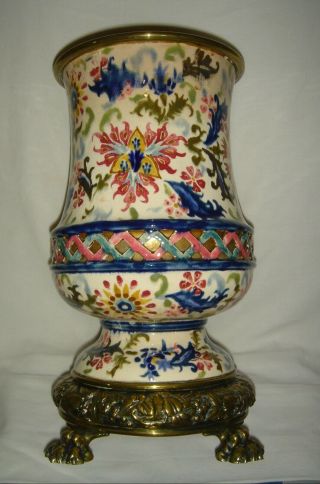 Antique Fischer Budapest Reticulated Colourful Oil Lamp Base Zsolnay Int