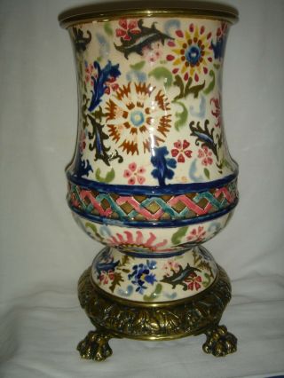 ANTIQUE FISCHER BUDAPEST RETICULATED COLOURFUL OIL LAMP BASE ZSOLNAY INT 3