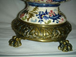 ANTIQUE FISCHER BUDAPEST RETICULATED COLOURFUL OIL LAMP BASE ZSOLNAY INT 4