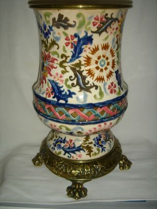 ANTIQUE FISCHER BUDAPEST RETICULATED COLOURFUL OIL LAMP BASE ZSOLNAY INT 5