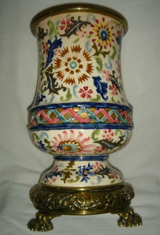 ANTIQUE FISCHER BUDAPEST RETICULATED COLOURFUL OIL LAMP BASE ZSOLNAY INT 7