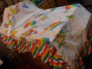 Rainbow Brite Twin Bed Canopy Cover,  Striped Ruffle Edge,  Looks