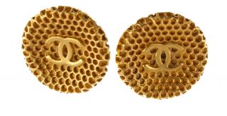 12 - 3 Chanel Gold Cc Vintage Round Honeycomb Clip On Earrings 96p