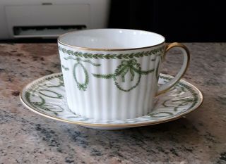 Vintage A.  Lanternier & Co.  Royal Limoges Green Design Cup & Saucer