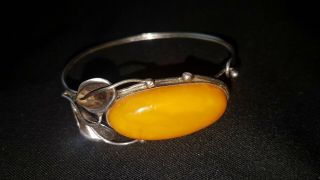 Vintage Butterscotch Egg Yolk Amber (large) & Silver Bracelet Art Nouveau Style