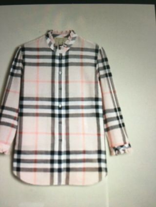 Nwt Authentic Burberry Ruffle Check Cotton Button Up Shirt Vintage Pink Size
