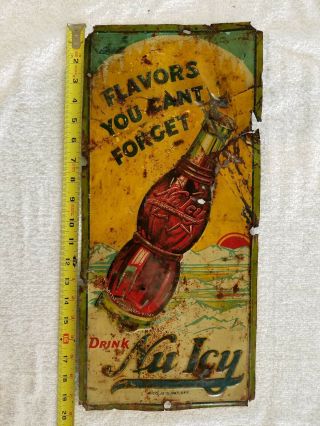 Vintage NuIcy Nu Icy Embossed Metal Sign Approx 19.  5 