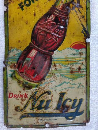 Vintage NuIcy Nu Icy Embossed Metal Sign Approx 19.  5 