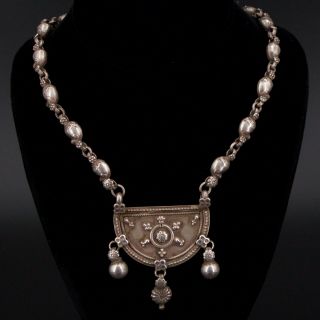 Vtg Sterling Silver - Tibetan Granulated Pendant 20.  5 " Bead Chain Necklace - 80g