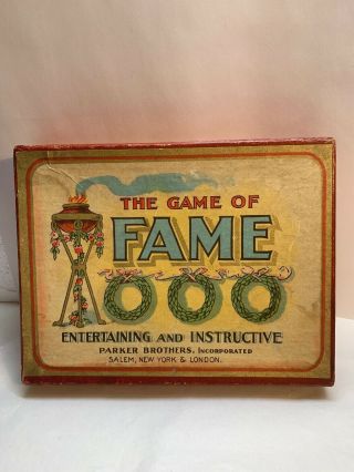 The Game Of Fame Parker Brothers Inc 1905 Card Board Vintage Boxed