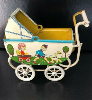 Marked Germany Antique Ges.  Gesch Tin Baby Buggy Stroller/carriage Toy - 102