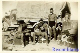 Resting View Wehrmacht Afrika Korps Troops In Desert W/ Lkw Truck; Tobruk 1941