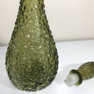 Vintage Empoli Genie Bottle Green Bubble Art Glass 1960s Italian Decanter 2