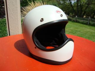 Vtg 1970s Bell Moto Star Helmet - White - Full Face - Undrilled - 1976 - World Wide Sales