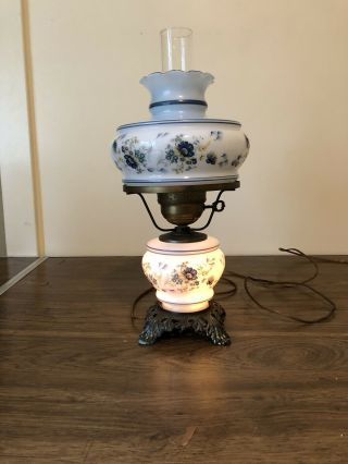 Vintage Blue Floral Ornate Gone With The Wind Hurricane Lamp 9” Shade