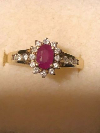 Vintage 10k Yellow Gold Natural Ruby And Diamond Ring Size 8.  5