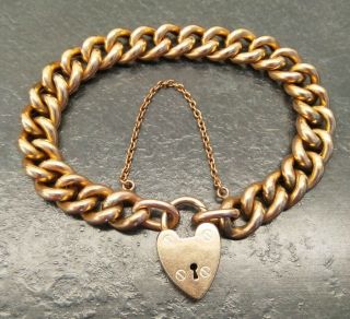 Old Vintage Rose Rolled Gold Large Curbed Linked Chain Bracelet 7 " Circumference