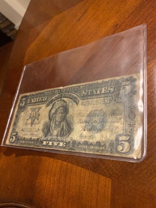 Vintage Silver Certificate Currency $5 Five Dollar Note Bill 1899 Indian Chief