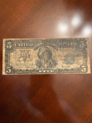 Vintage Silver Certificate Currency $5 Five Dollar Note Bill 1899 Indian Chief 2