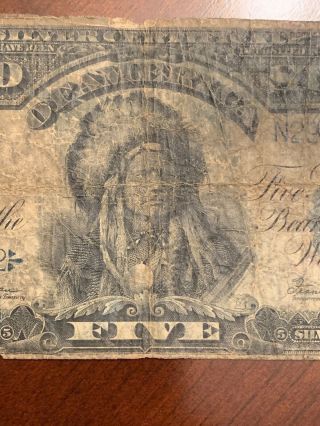 Vintage Silver Certificate Currency $5 Five Dollar Note Bill 1899 Indian Chief 3