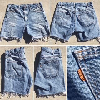 Vintage Levi’s Jeans Denim Shorts Orange Tab Cut Offs 33” Waist 517 ?