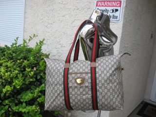 Gucci Plus (old Stock) Vintage Gg Web Brown Canvas Shopper/travel Bag/purse