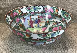 Antique Chinese Rose Medallion Large Salad/centerpiece Bowl 10”