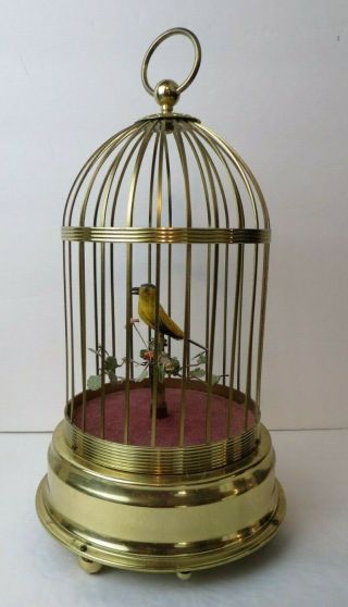 Vintage Germany Singing Mechanical Bird In Cage Music Box Bird Moves No Sing