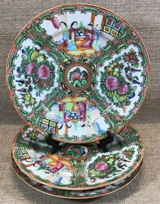 Antique Chinese Rose Medallion Porcelain Set Of 3 8.  75” Plates Estate Find