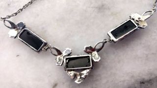 Vintage Art Deco Necklace: Sterling Silver,  Onyx & Marcasite,  16 