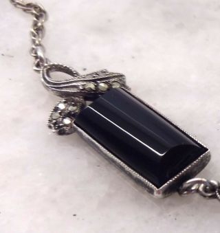 Vintage Art Deco Necklace: Sterling Silver,  Onyx & Marcasite,  16 