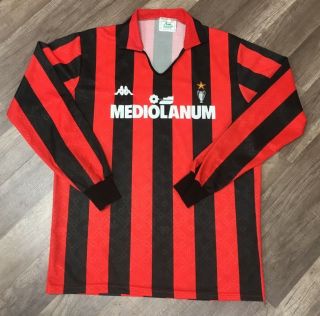 Vtg Kappa 1988 - 89 Ac Milan Mediolanum Home Jersey Long Sleeve Striped Shirt L
