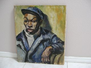 Vintage Portrait Painting by African American Painter attributed to Claude Clark 2