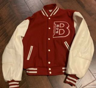 Budweiser “genuine Bud” Vintage Varsity Jacket - Made In Usa Size Large 42 - 44
