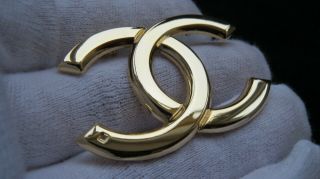 Authentic Vintage Chanel Gold Plated Cc Staff Brooch Pin