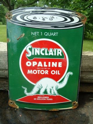 Vintage Old Sinclair Opaline Motor Oil Can Porcelain Gas Pump Sign Advertising