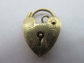 Heart 9k Gold Padlock Charm Clasp Findings Vintage English 1977.  Tbj07855