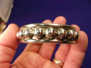 Large Older Vtg Mens Or Ladies Mexican Sterling Silver Cuff Bracelet With Balls