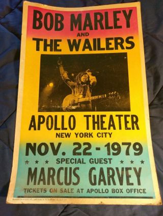 Vintage Tribune Showprint Poster Bob Marley,  Wailers W/marcus Garvey 1979 Apollo