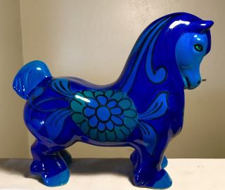 Vintage Ceramic Horse Sculpture Signed Italy Blue W/decoration Bellini Bitossi