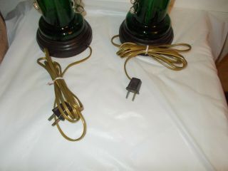 Antique Pair Mary Gregory Enameled Green Glass Table Estate Lamps 6