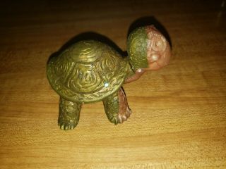 Russ Berrie Oily Jiggler Green And Beige Turtle - 1969 - Missing Tail,  Cut Neck