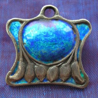Stunning antique Arts & Crafts brooch enamelled in blue & turquoise 4