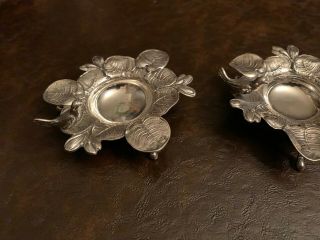PAIR MARKED SPANISH STERLING SILVER 925 ASHTRAYS WITH BIRD FIGURINE. 2